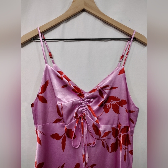 Emma & Michele Floral Slip Dress Women's S Pink Red Retro 90s Y2K Silky Satin - Picture 2 of 9